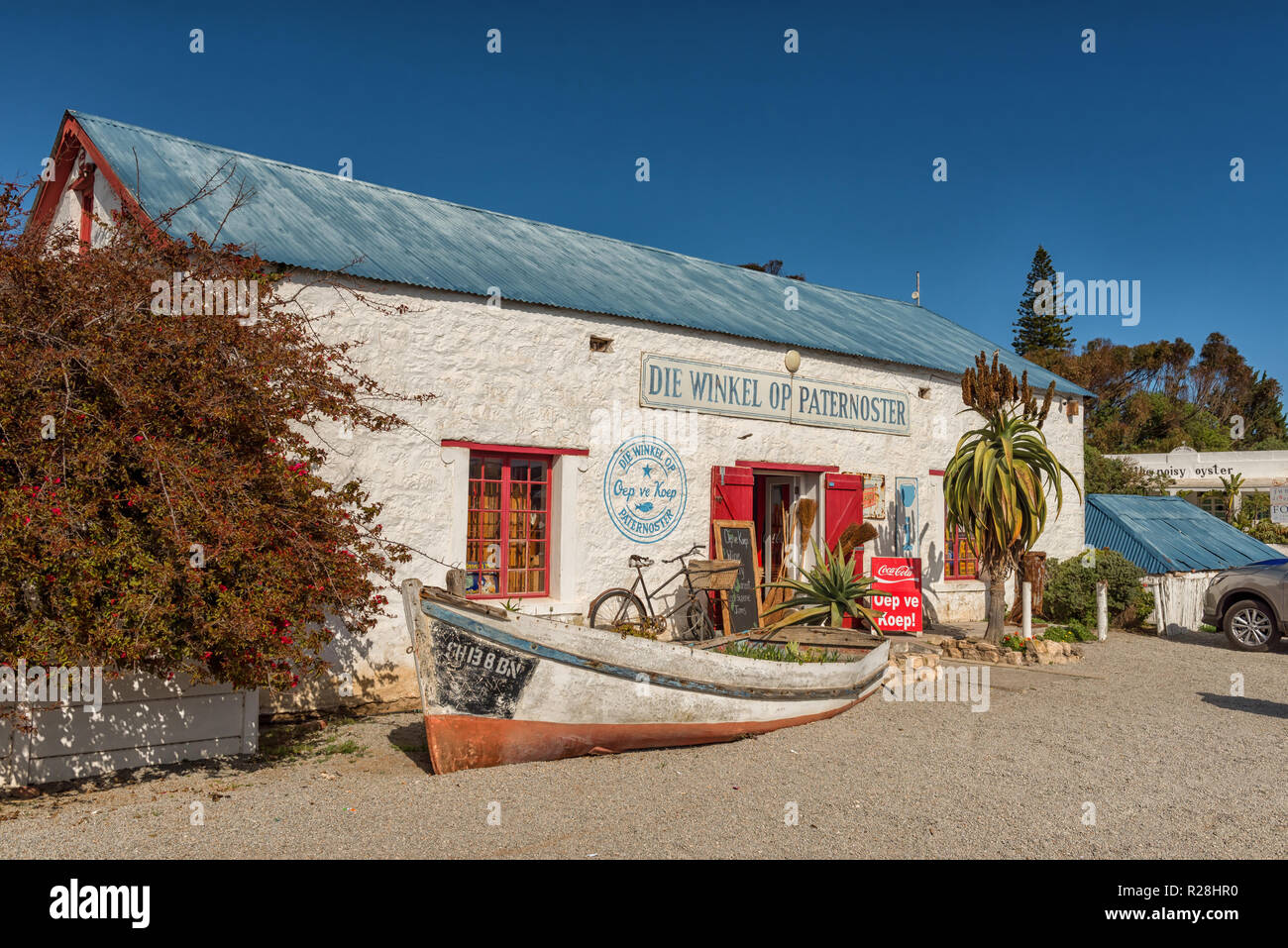 PATERNOSTER, SOUTH AFRICA, AUGUST 21, 2018: Die Winkel Op Paternoster, a shop in an historic building in Paternoster on the Atlantic Ocean Coast. A bo Stock Photo