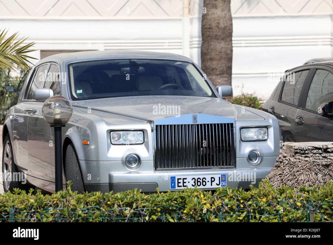 Menton, France - April 5, 2018: Luxury Rolls-Royce Phantom (Front View) Parked In The Street of Menton, French Riviera, Europe Stock Photo
