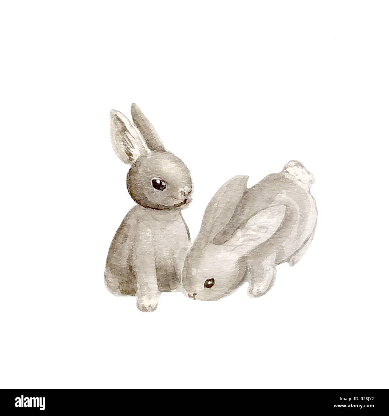 Watercolor Christmas bunny and snow. Isolated on white Stock Photo - Alamy