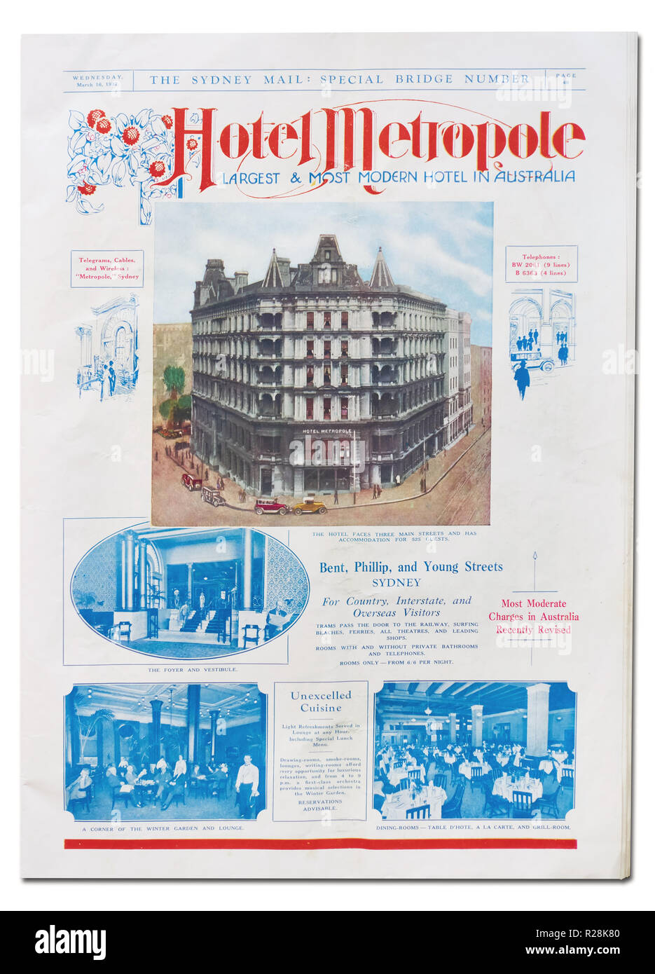 A 1932 newspaper advertisement for Hotel Metropole,Sydney. Stock Photo