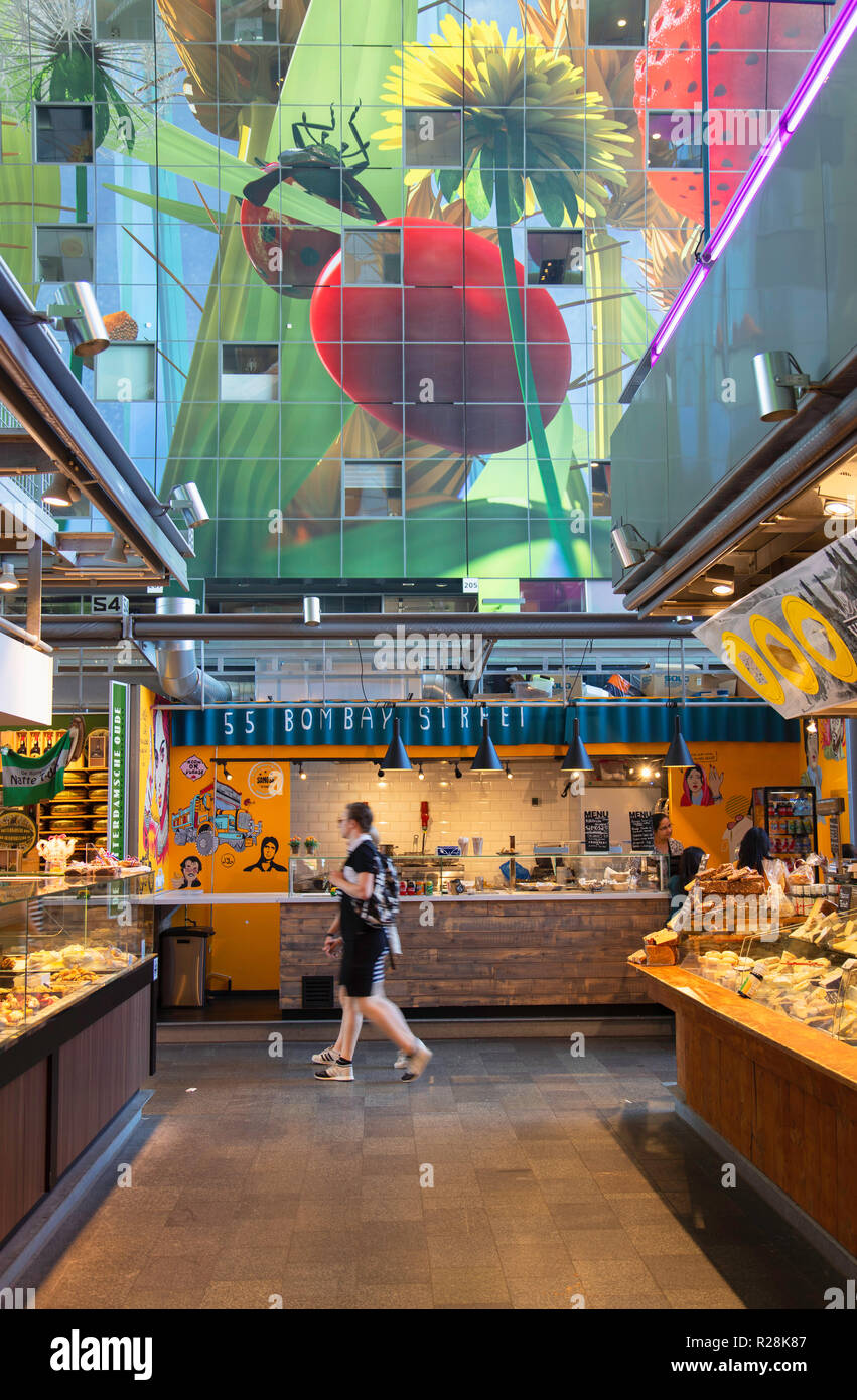Food market in Markthal, Rotterdam, Zuid Holland, Netherlands Stock