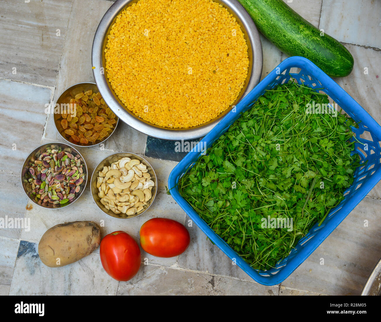 Indian cooking ingredients at local restaurant in Jodhpur, India Stock