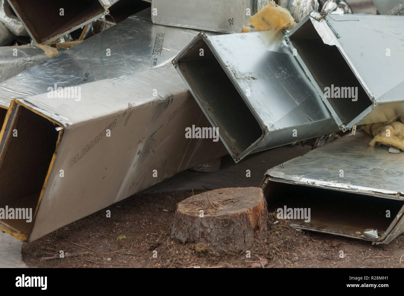 ventilation ducts. many of the same bent metal components the air duct, texture Stock Photo