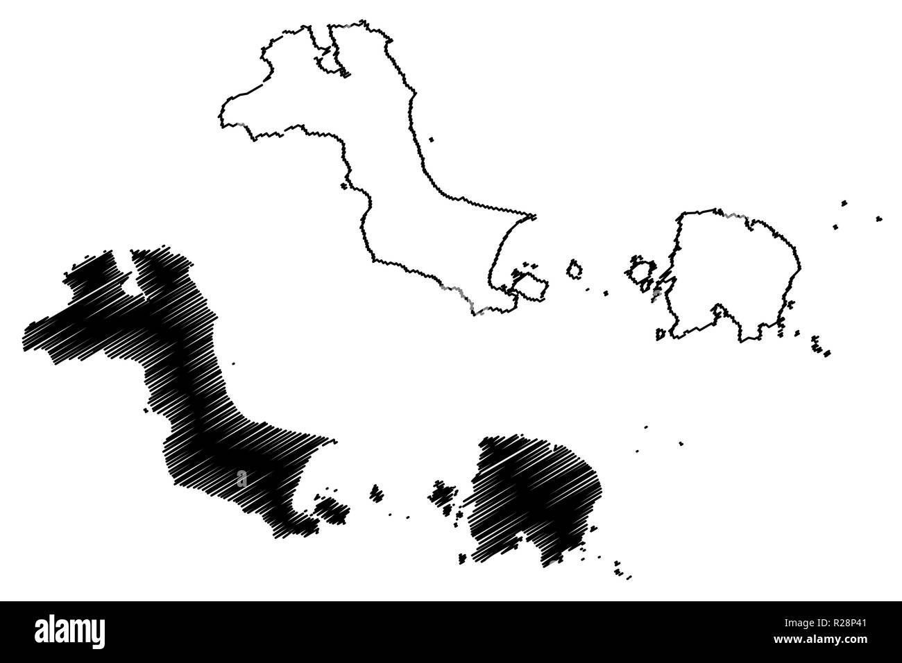 Bangka Belitung Islands (Subdivisions of Indonesia, Provinces of Indonesia) map vector illustration, scribble sketch Kepulauan Bangka Belitung map Stock Vector