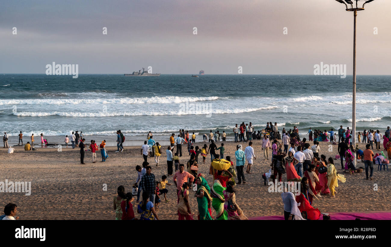 November 13,2018. Visakhapatnam,India. Tourists enjoying evening at the Ramakrishna beach. Stock Photo
