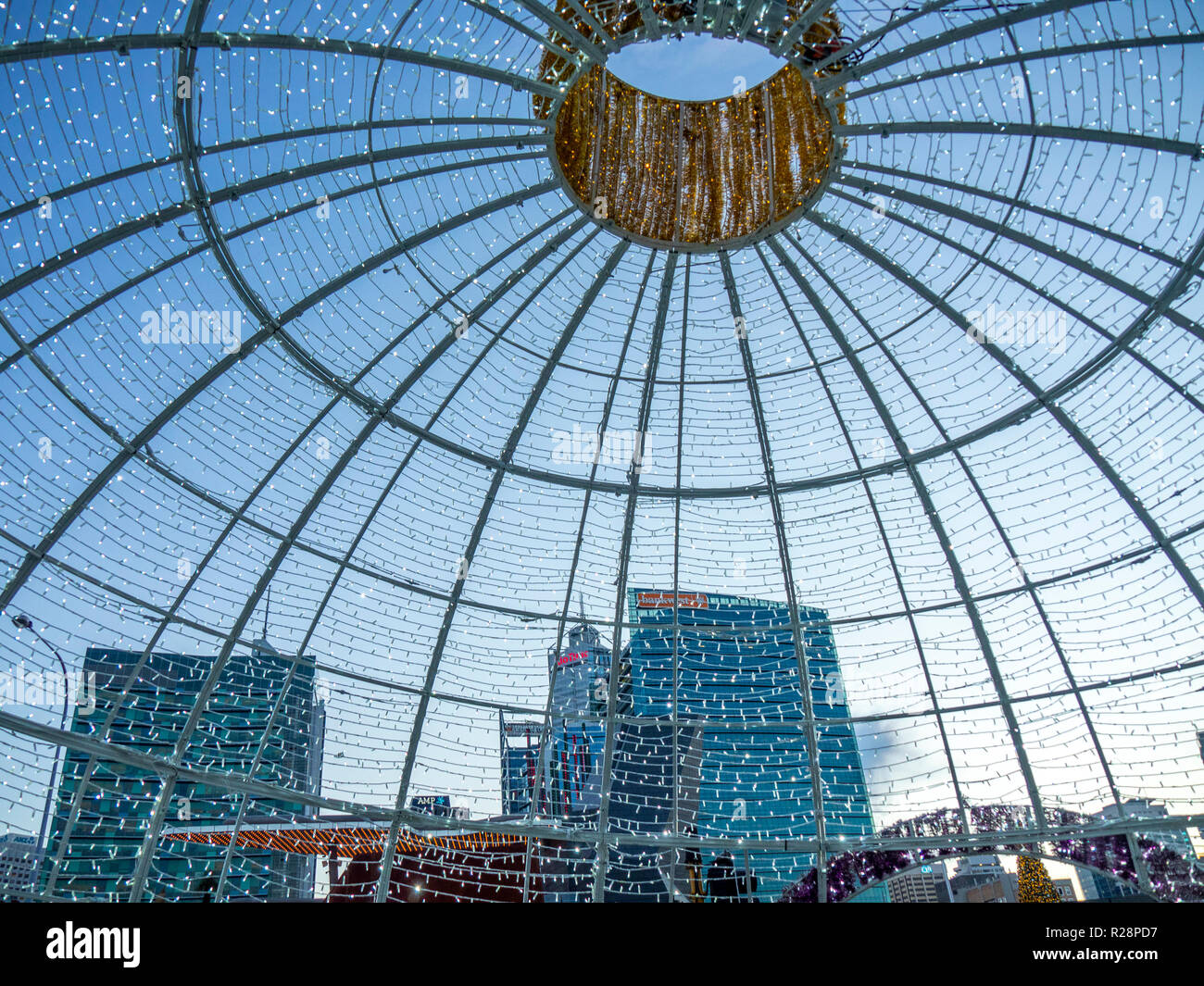 Inside giant bauble State Theatre Centre of WA Christmas decorations Perth Western Australia. Stock Photo