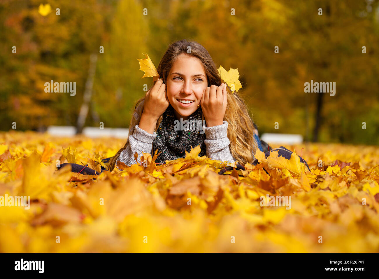 Autumn little girl Stock Photo