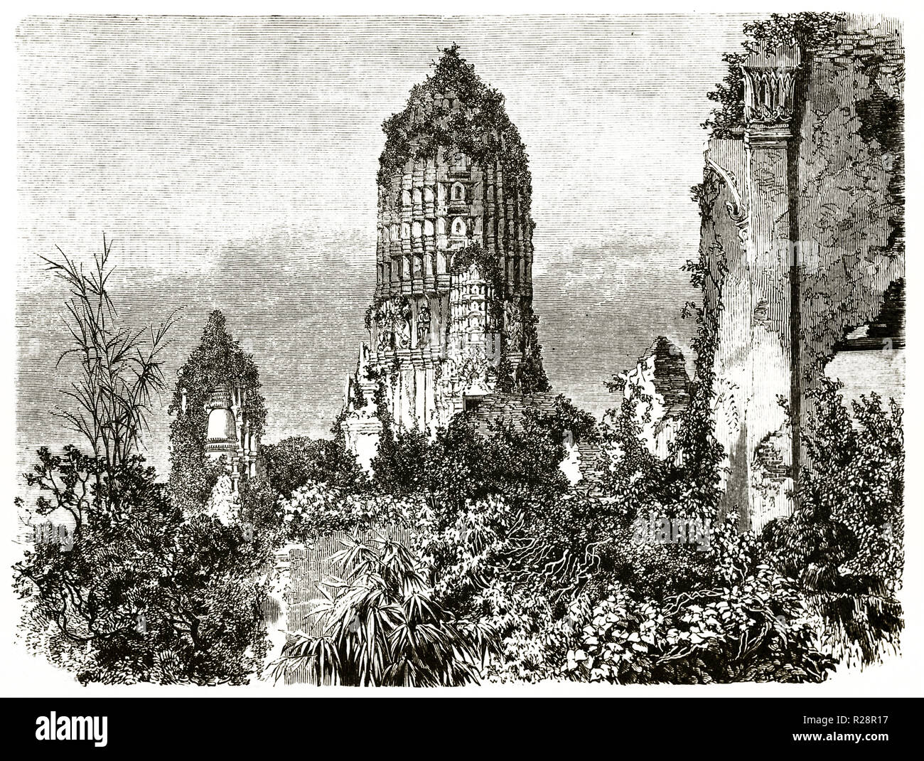 Old View Of Ancient Ruins In Ayutthaya Thailand By Therond Publ On Le Tour Du Monde Paris 1863 Stock Photo Alamy