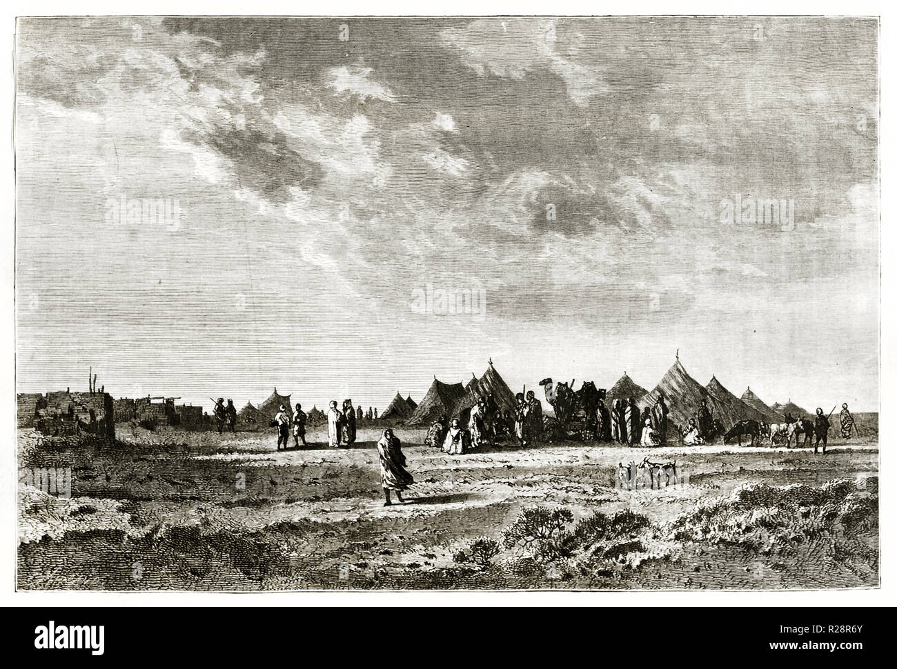 Old view of El Guisr encampment (Suez Canal excavation), Egypt. By Grenet, publ. on le Tour du Monde, Paris, 1863 Stock Photo