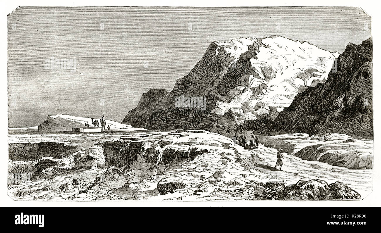 Old view of Gebel-Geneffe quarries, Egypt. (Suez Canal excavation). By Grenet, publ. on le Tour du Monde, Paris, 1863 Stock Photo