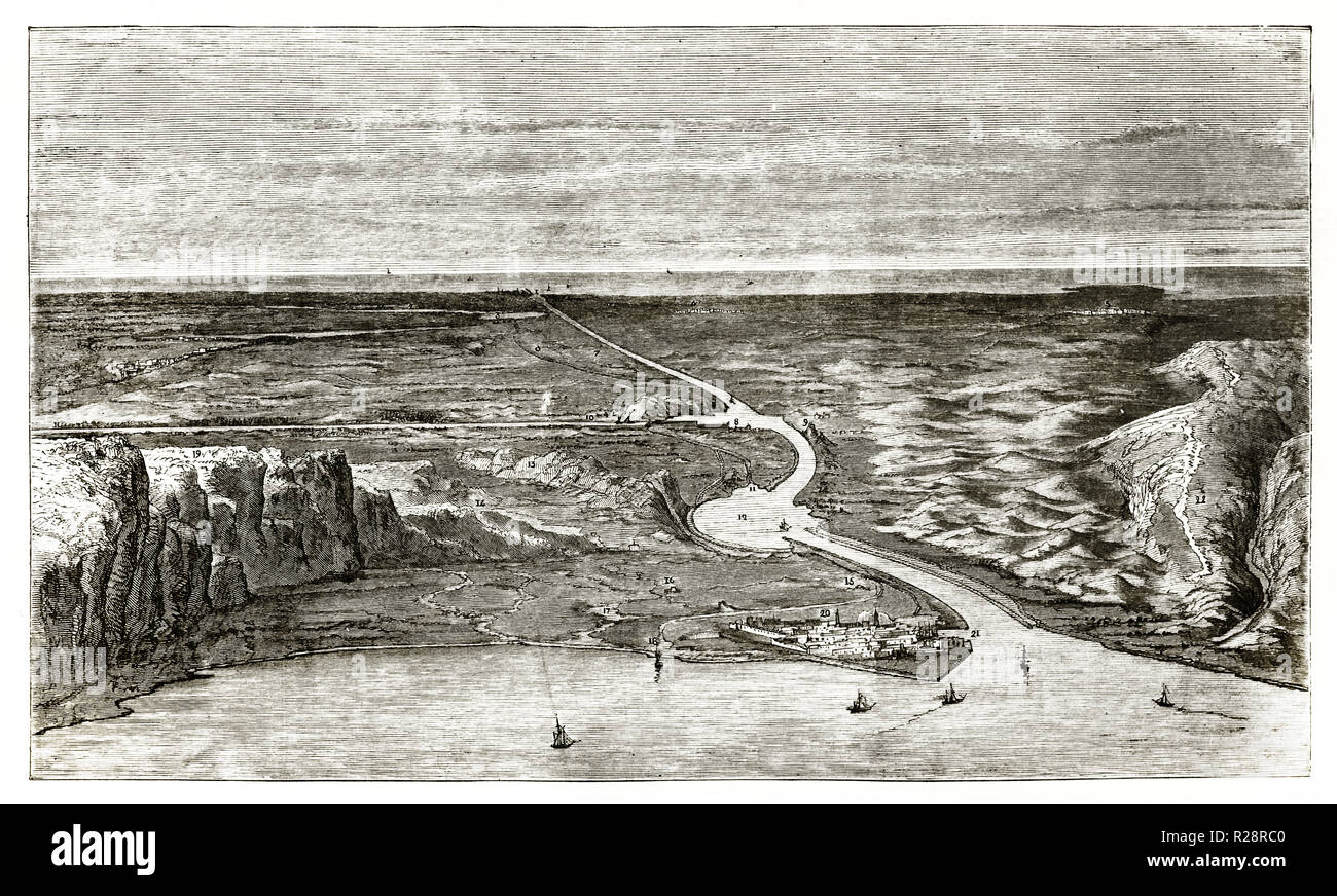 Isthmus of Suez panorama. By Grenet,  publ. on le Tour du Monde, Paris, 1863 Stock Photo