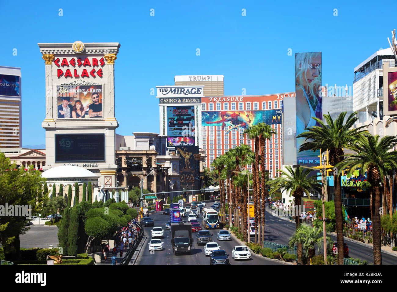 Caesars Palace and The Mirage Hotel and Casino on the Strip, Las Vegas Boulevard, Las Vegas, Nevada, America Stock Photo