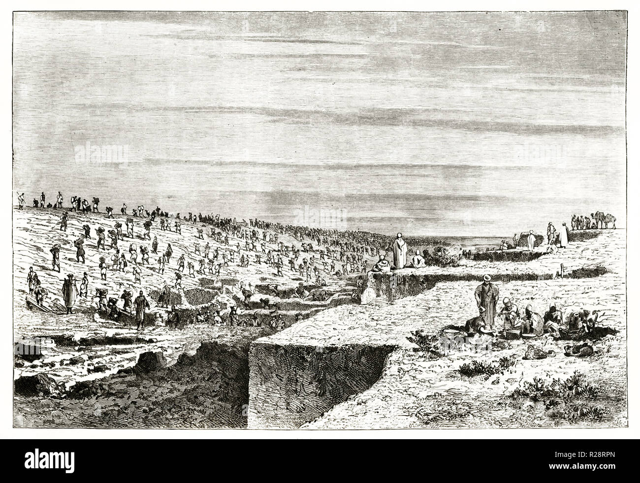 Old illustration of excavation work of Suez Canal. By Grenet, publ. on le Tour du Monde, Paris, 1863 Stock Photo