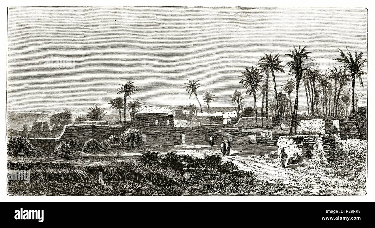 Old view of Tell El Kebir village, Egypt. By Grenet, publ. on le Tour du Monde, Paris, 1863 Stock Photo