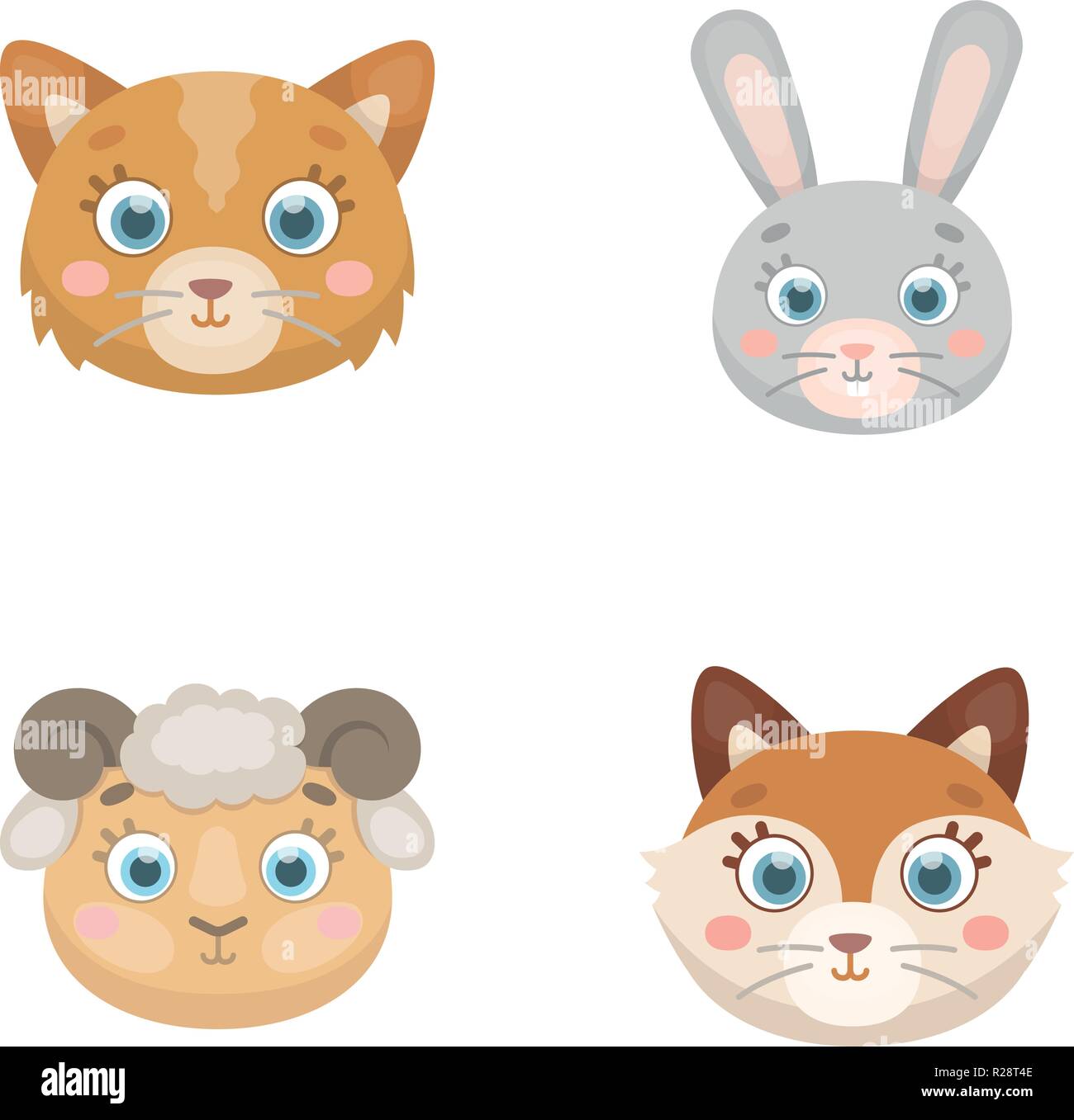 Cat, rabbit, fox, sheep. Animal's muzzle set collection icons in ...