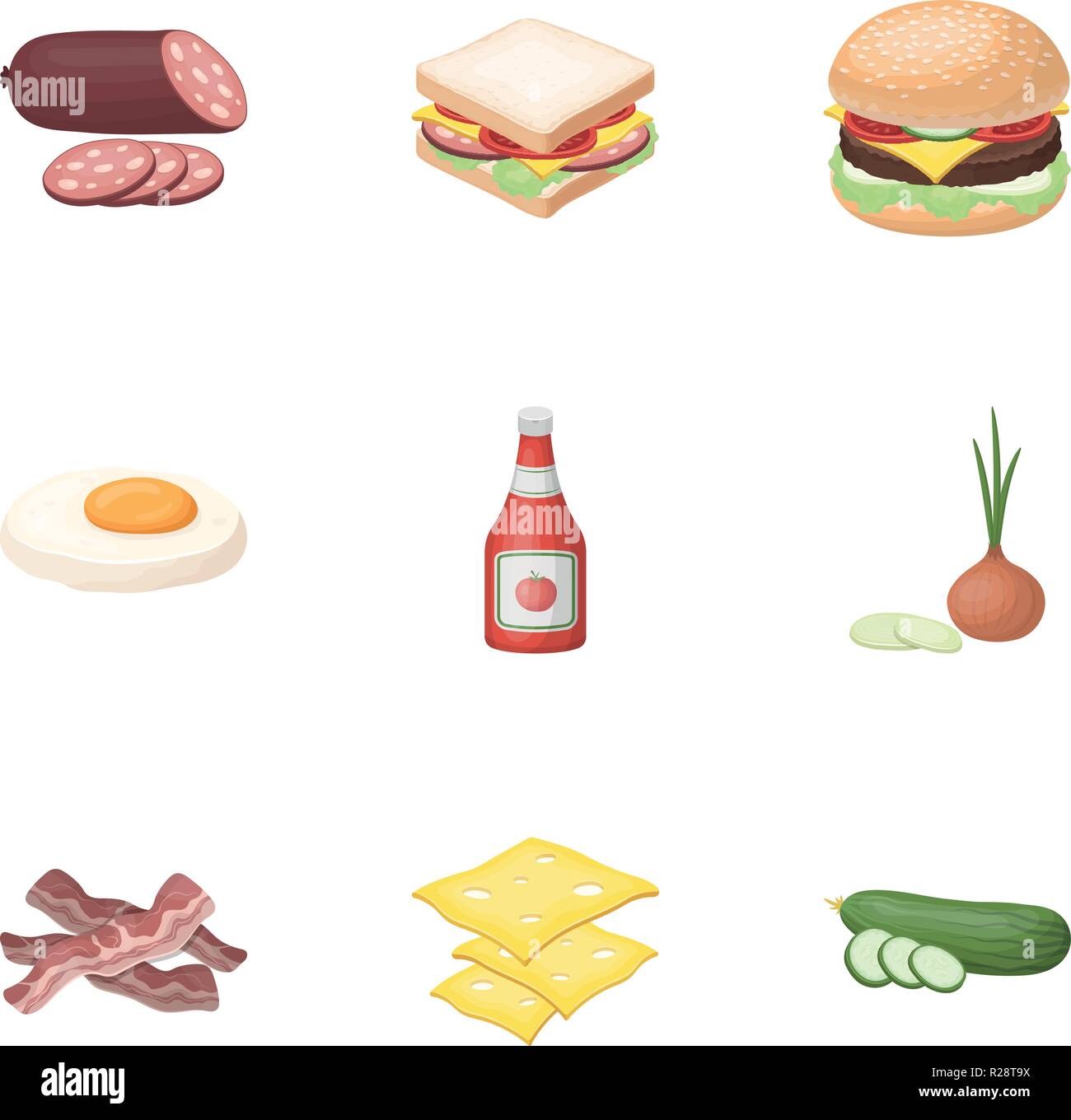 Bacon Bottle Bread Burger Cafe Cartoon Cheese Chicken Collection