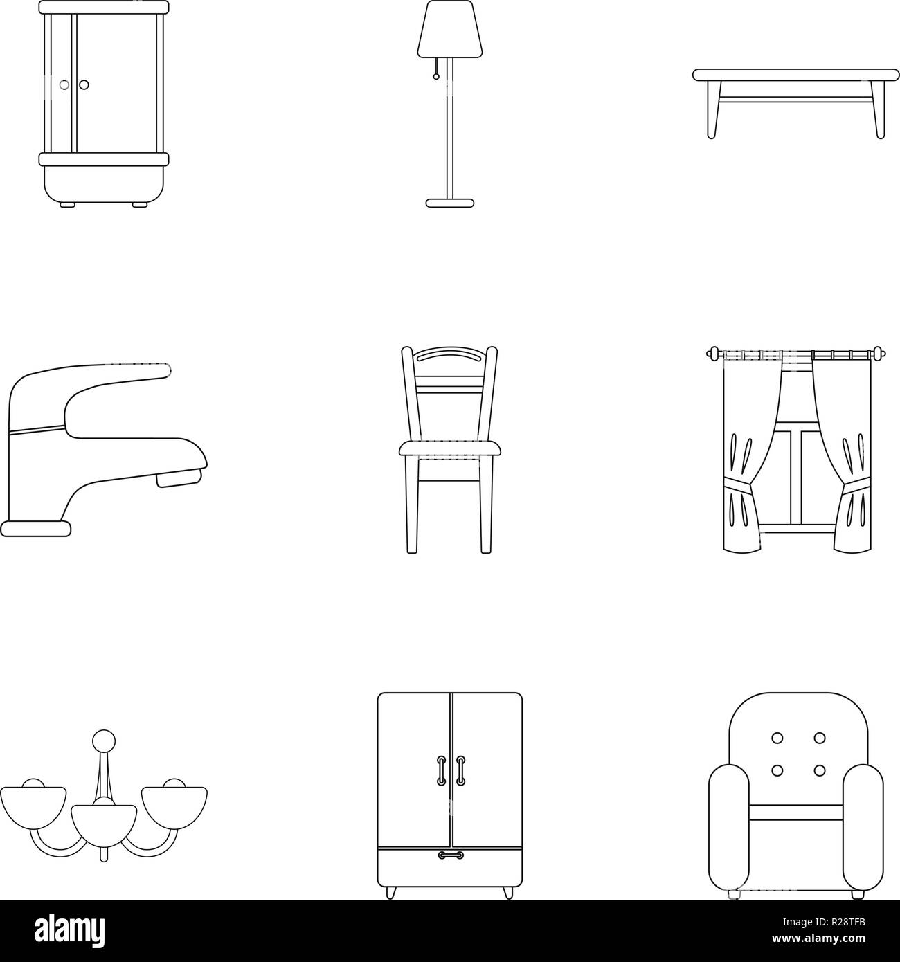 Furniture set icons in outline style. Big collection of furniture ...