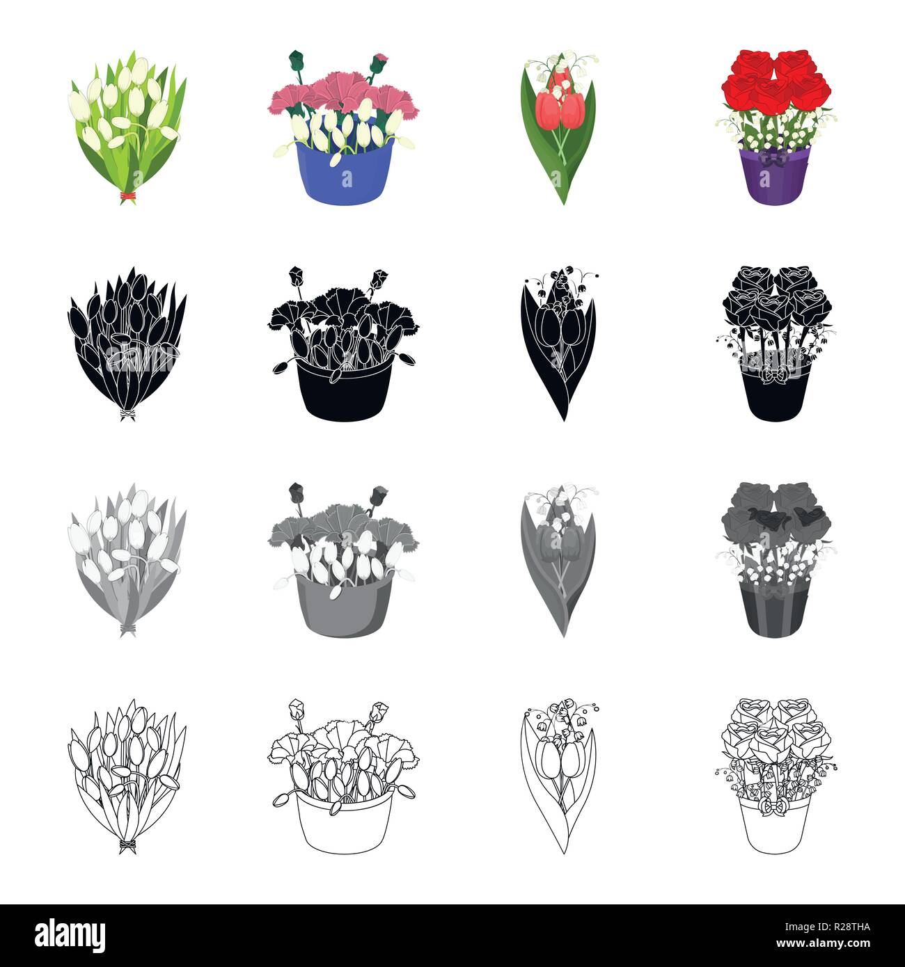 A bouquet of fresh flowers cartoon icons in set collection for design ...