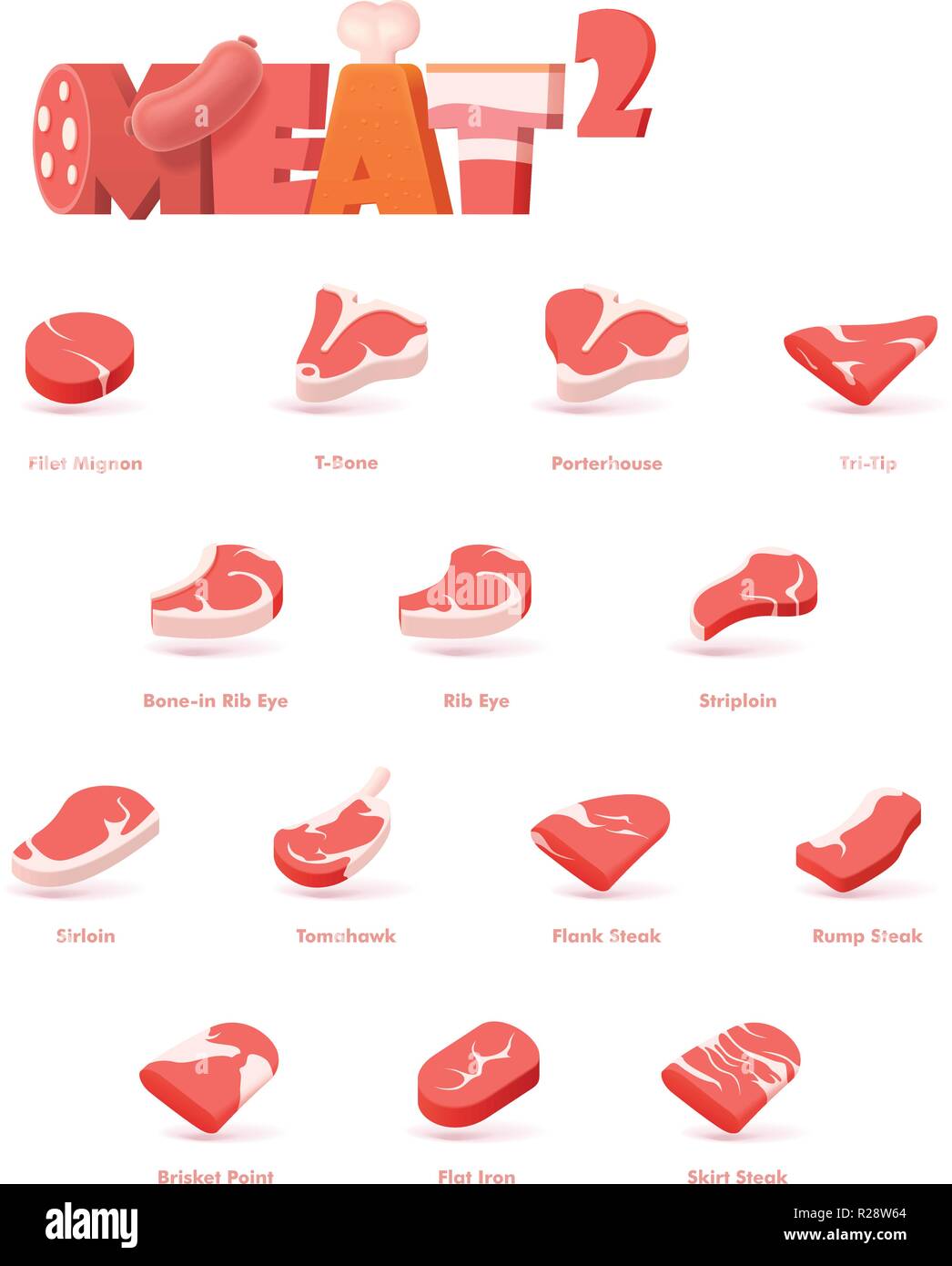 Vector beef meat cuts for steaks Stock Vector