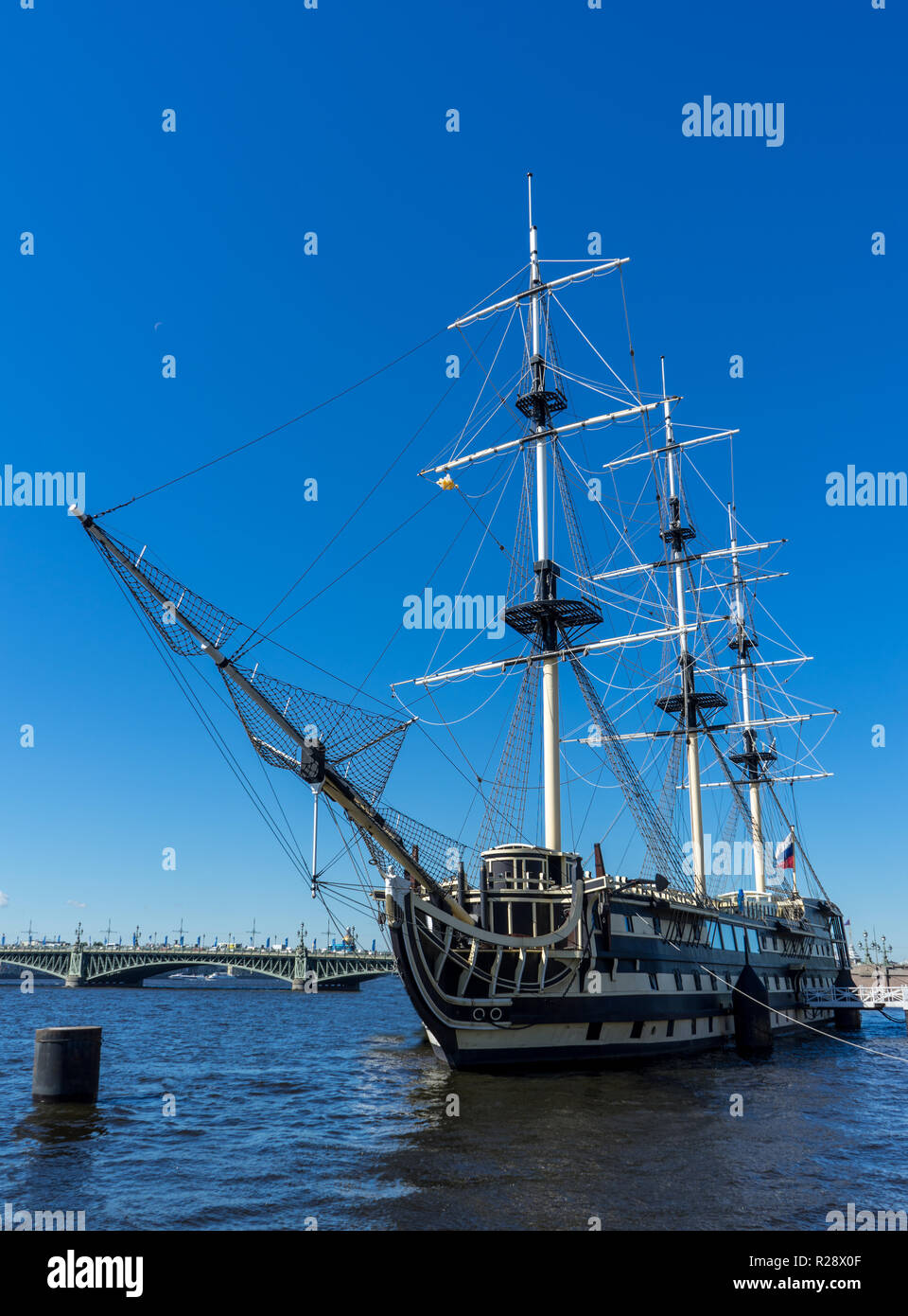 Old sailboat anchored at Saint Petersburg, Russia. Stock Photo