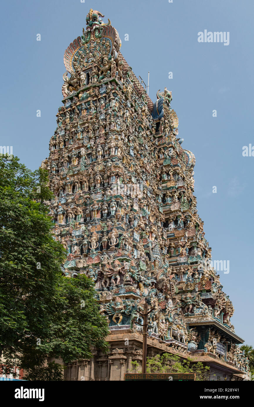 South Tower, Meenakshi Temple, Madurai, Tamil Nadu, India Stock Photo