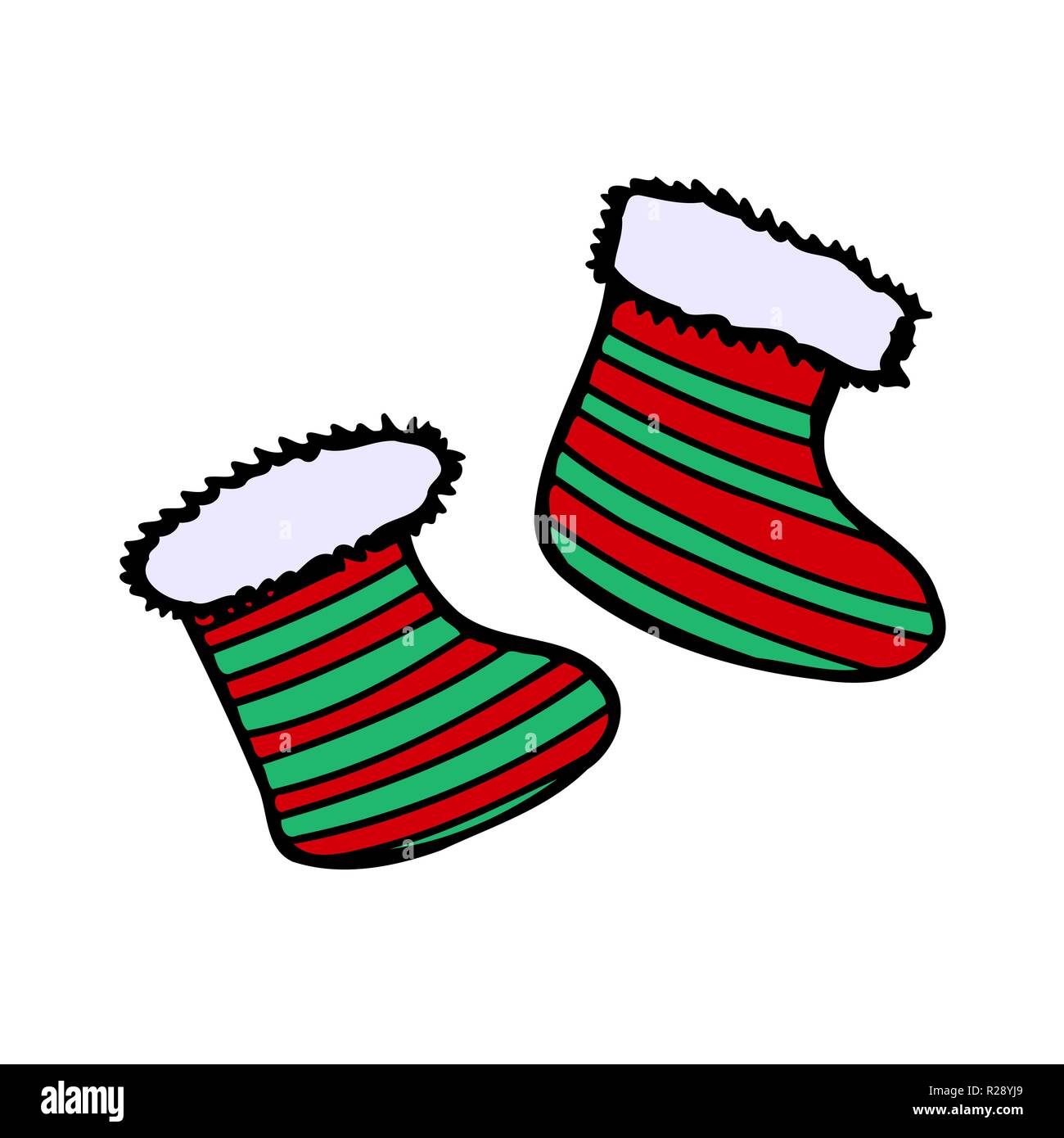 hand drawn christmas sock. Isolated on white Stock Vector