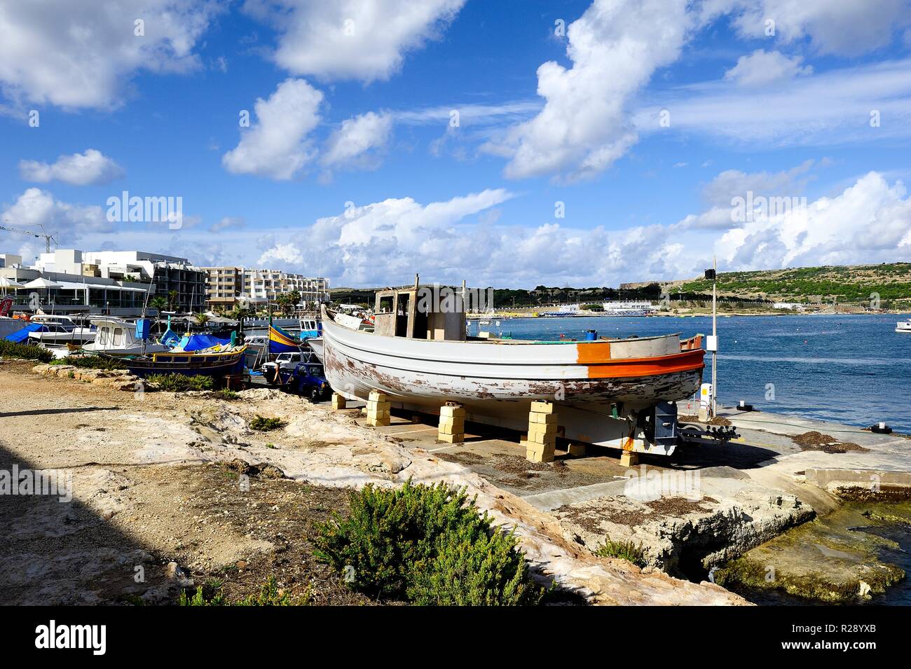 Mellieha, Malta - 4th OCtober 2018:Melina sailing boat in the boatyard Stock Photo