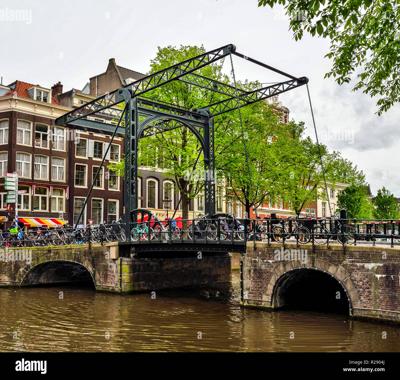Iron retractable bridge in Amsterdam, Holland. Stock Photo