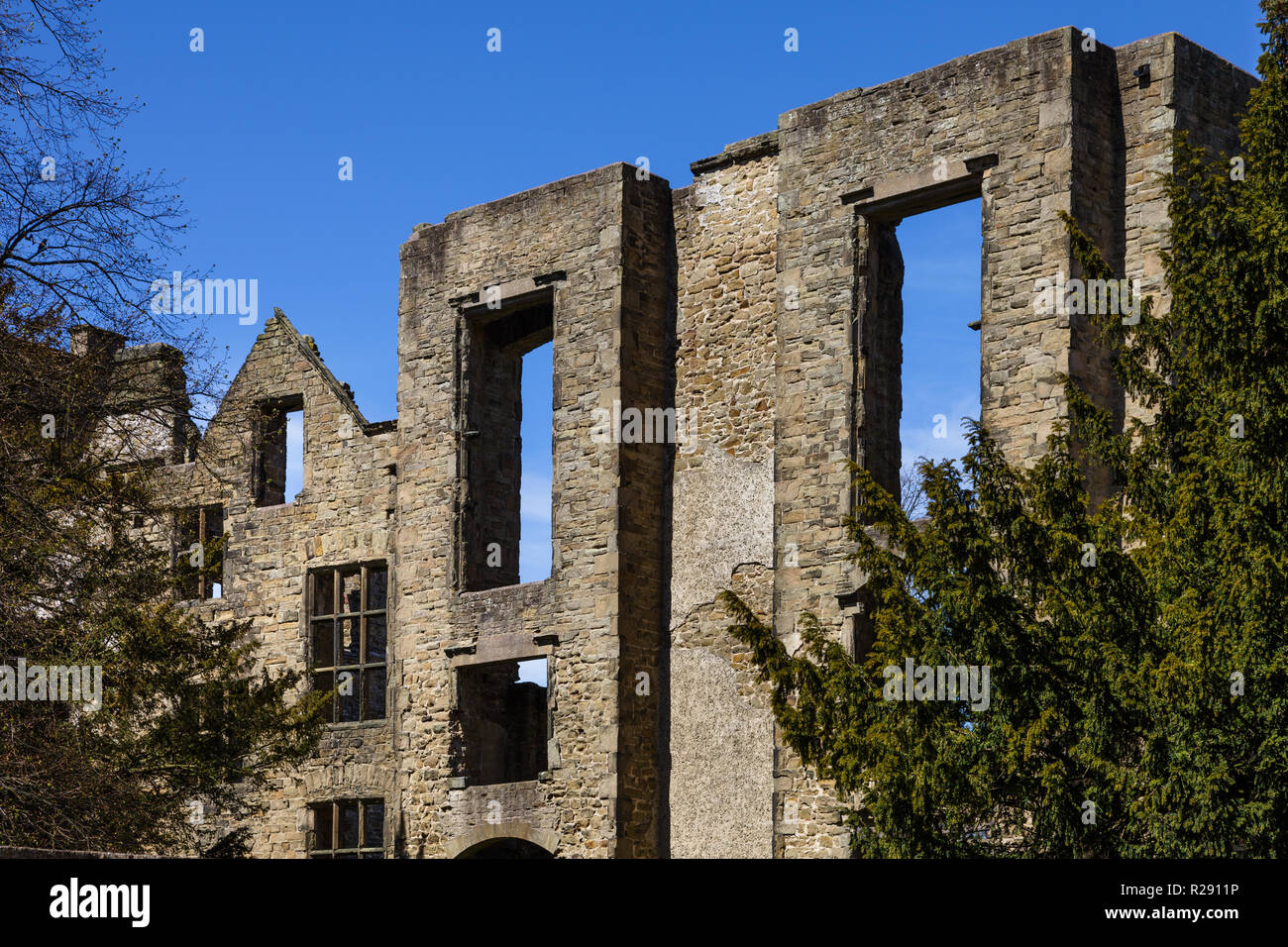 Hardwick Old Hall,16th century manor ruins in the grounds of Hardwick Hall Stock Photo