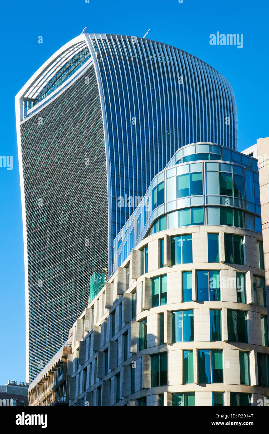 The Walkie Talkie Tower in the City of London, UK, viewed from Eastcheap Stock Photo