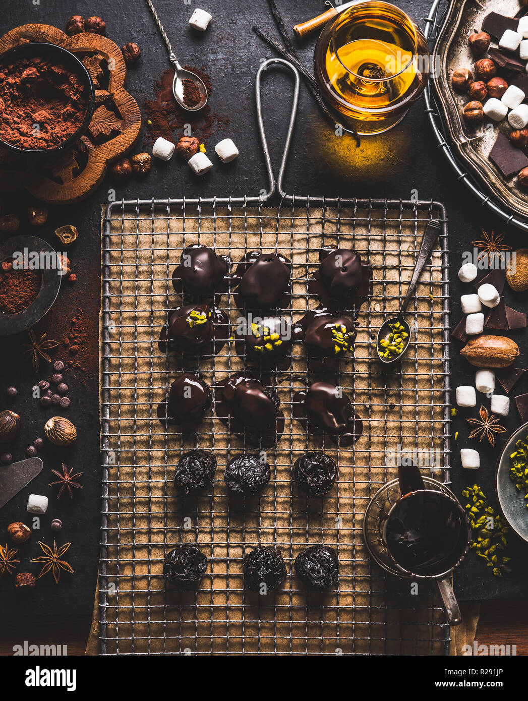 Homemade patisserie. Handmade pralines and truffles making preparation