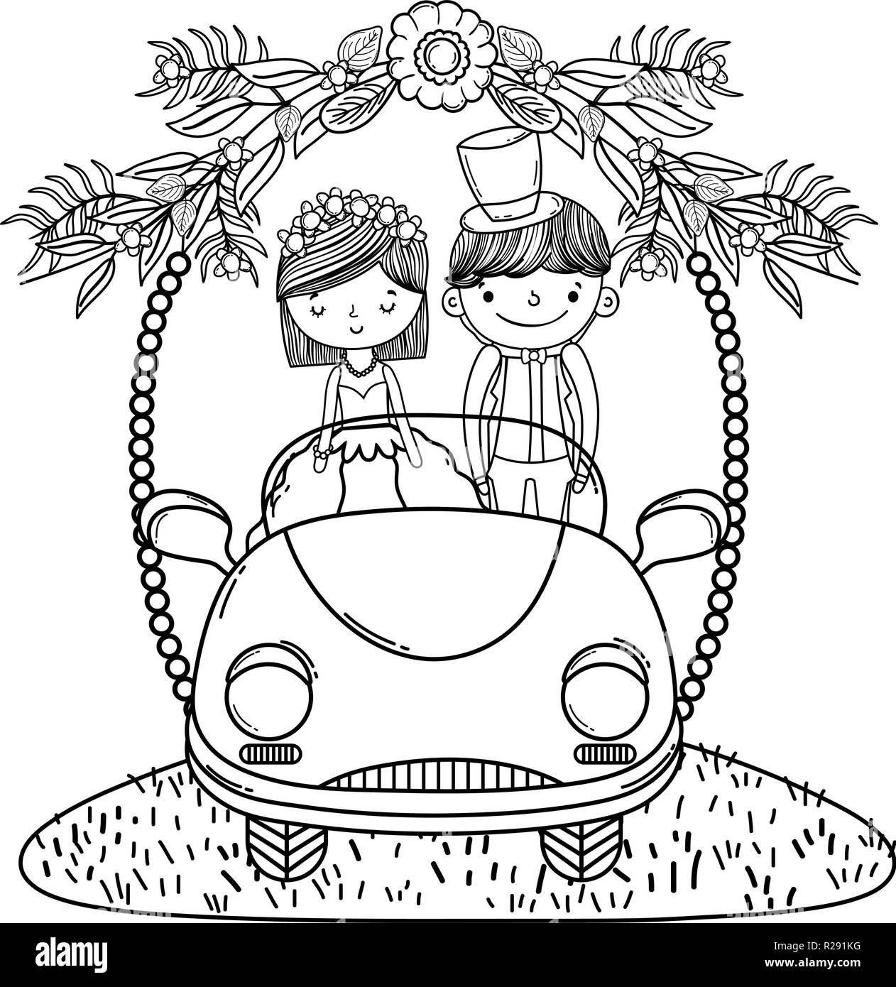 wedding couple marriage cute cartoon black and white Stock Vector Image &  Art - Alamy
