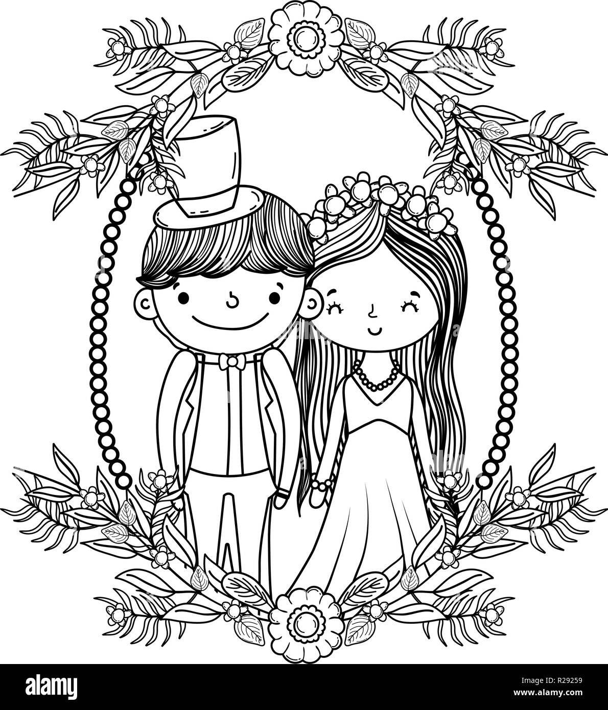 couple marriage cute cartoon black and white Stock Vector Image & Art -  Alamy