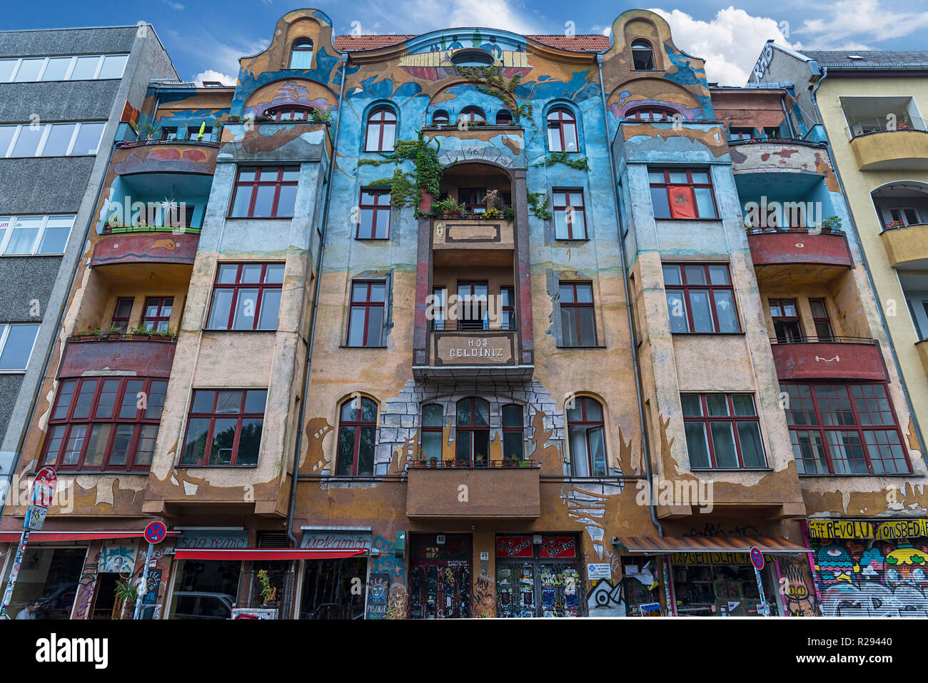 Artistically painted facade of a historic house, Kreuzberg, Berlin, Germany Stock Photo