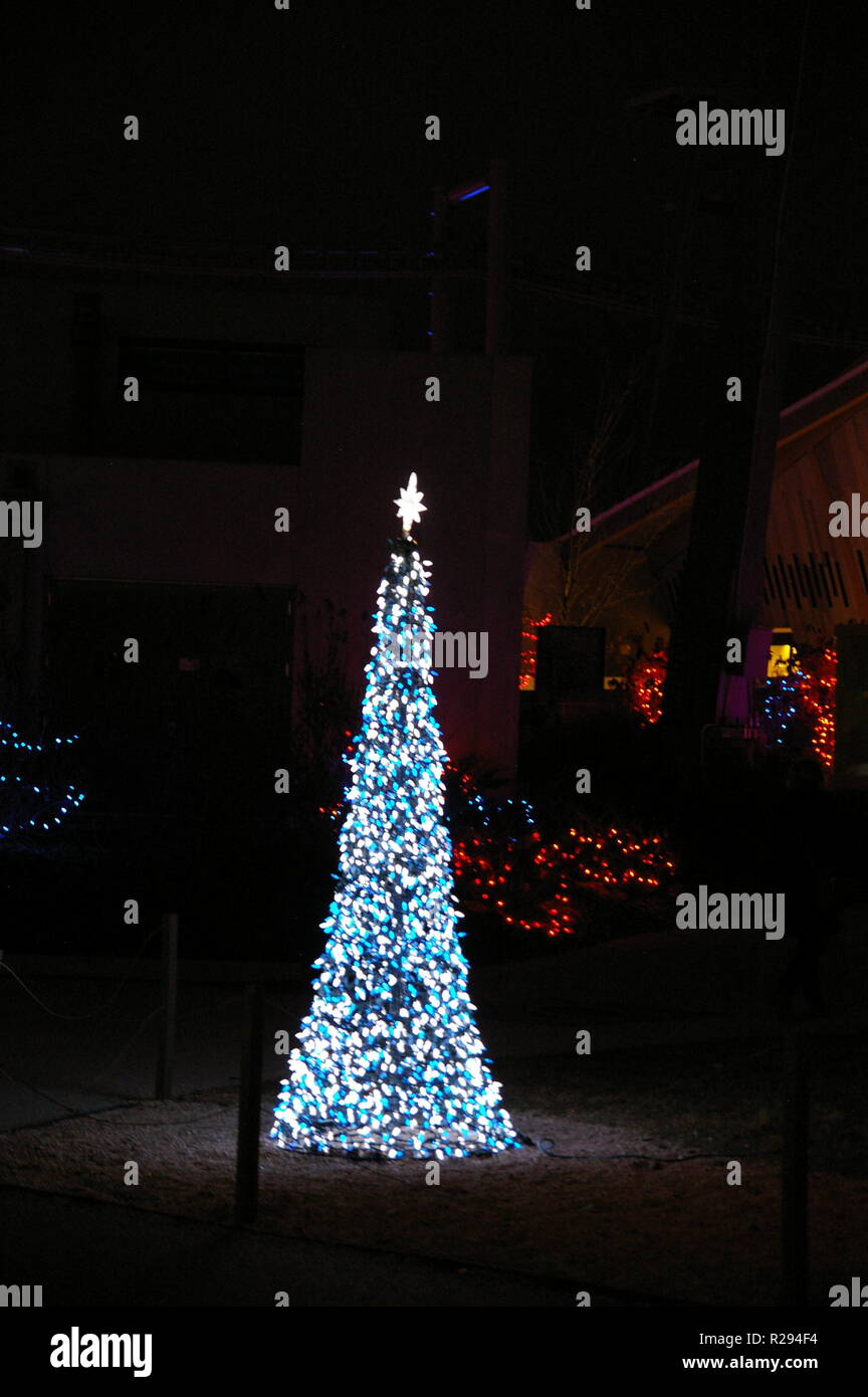 Lone Christmas tree made of lights shining decoration in Indianapolis