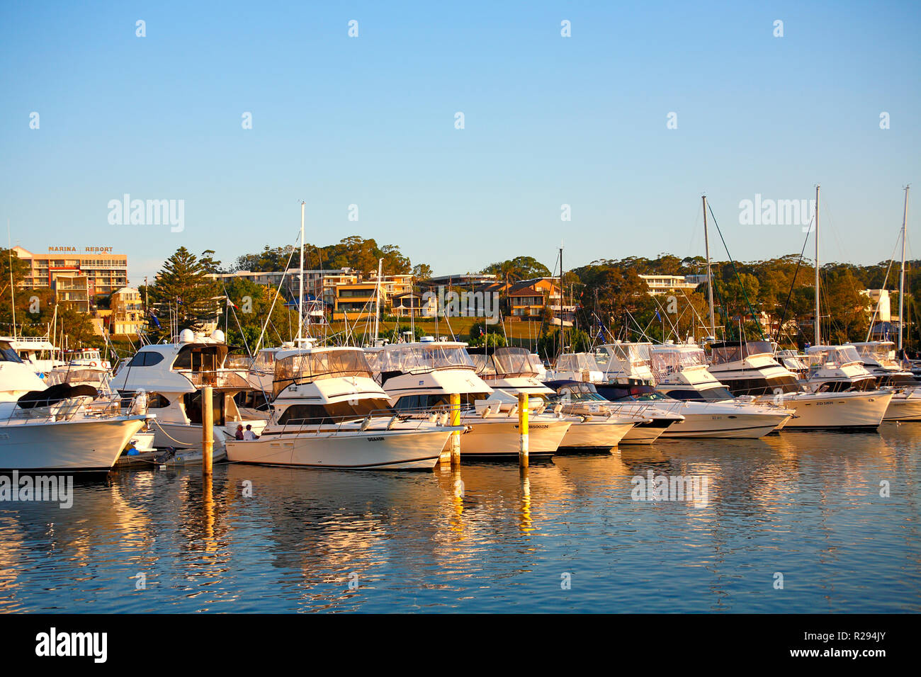 Boats at Nelson Bay marina, Port Stephens, NSW, Australia Stock Photo