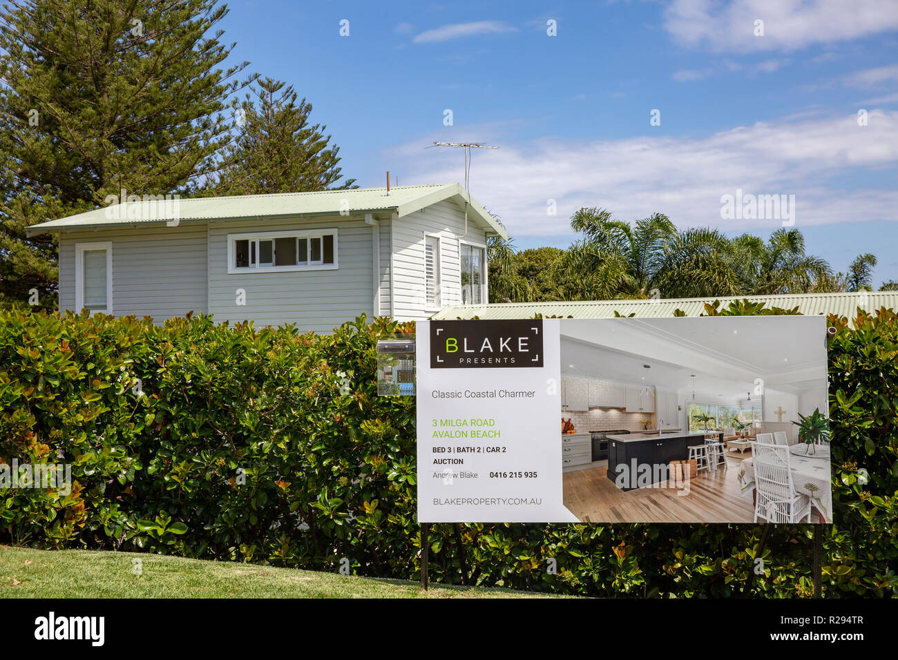 Weatherboard home in Sydney being marketed for sale,Sydney,Australia Stock Photo