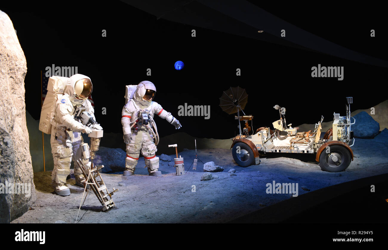Mock up of astronauts in moon Stock Photo