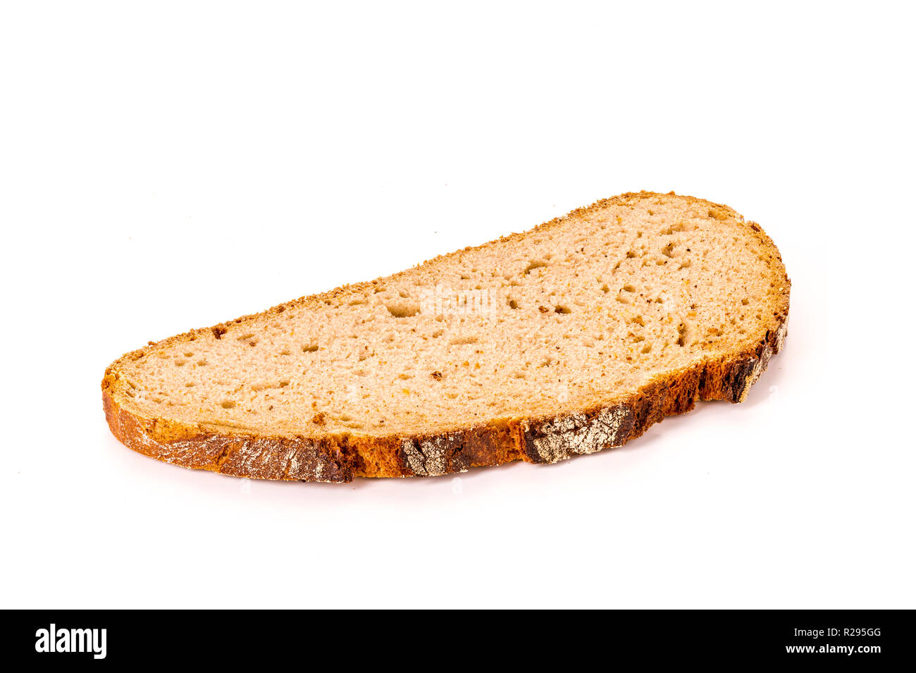 one single slice of bread isolated on white background, front view Stock Photo