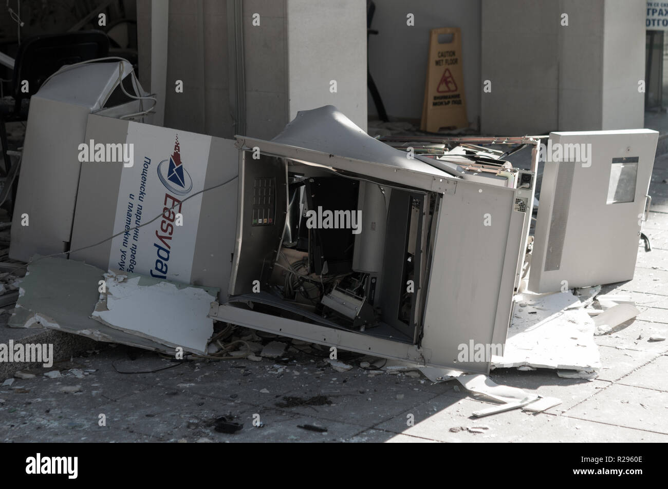 ATM machine with broken glass following a robbery Stock Photo Alamy
