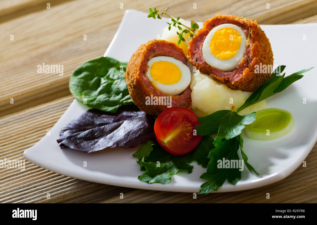 Traditional British picnic food delicious Scotch eggs from quail eggs