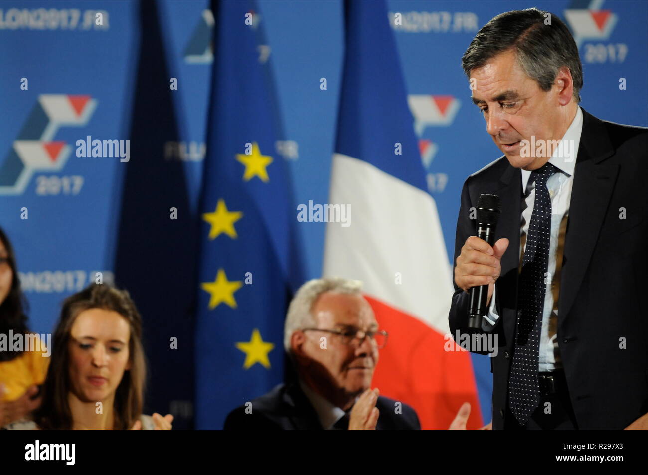 Francois Fillon talks in Lyon, France Stock Photo