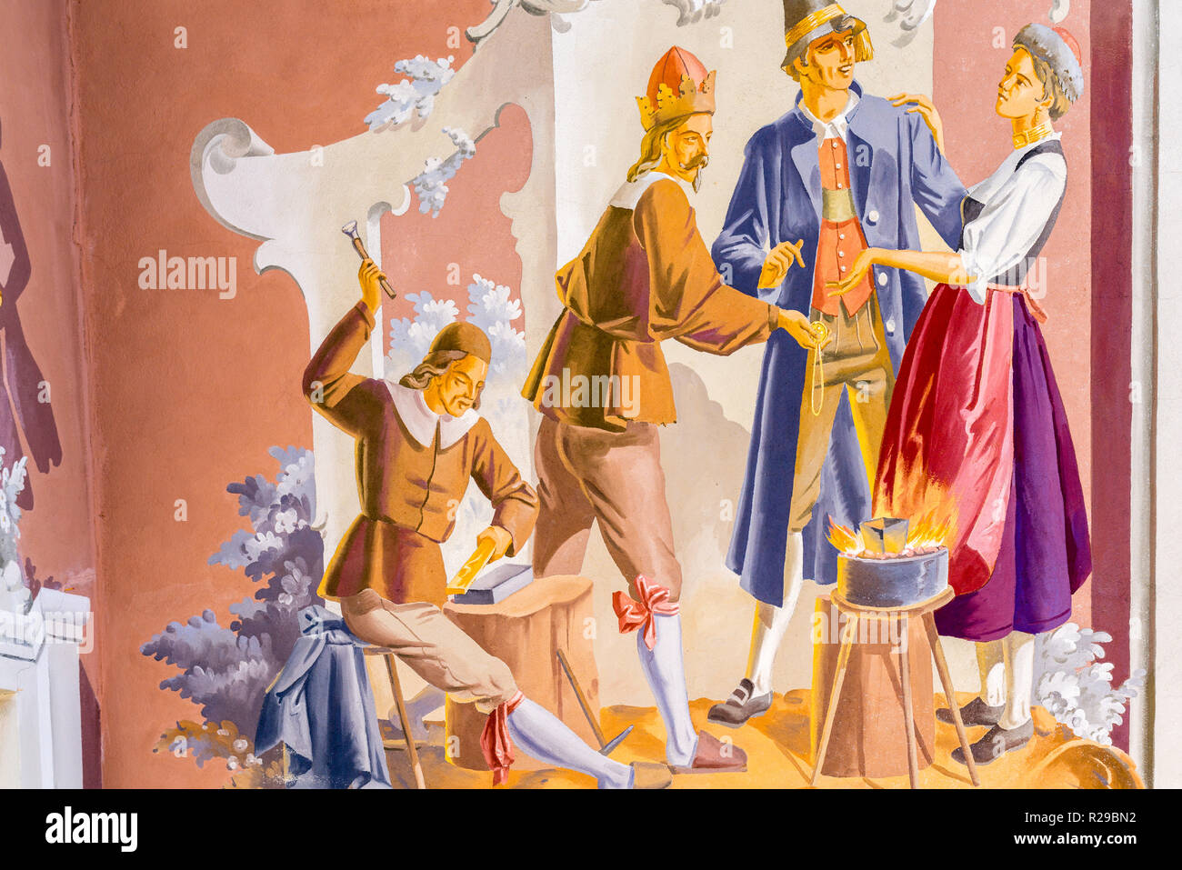 Wallpainting, Oberammergau, Ammergau Apls, Upper Bavaria, Bavaria, Germany, Europe Stock Photo