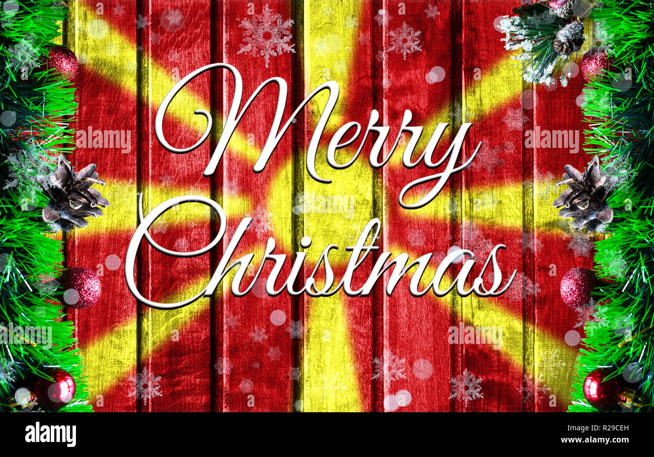 Merry christmas holiday concept with blurred flag image of Macedonia