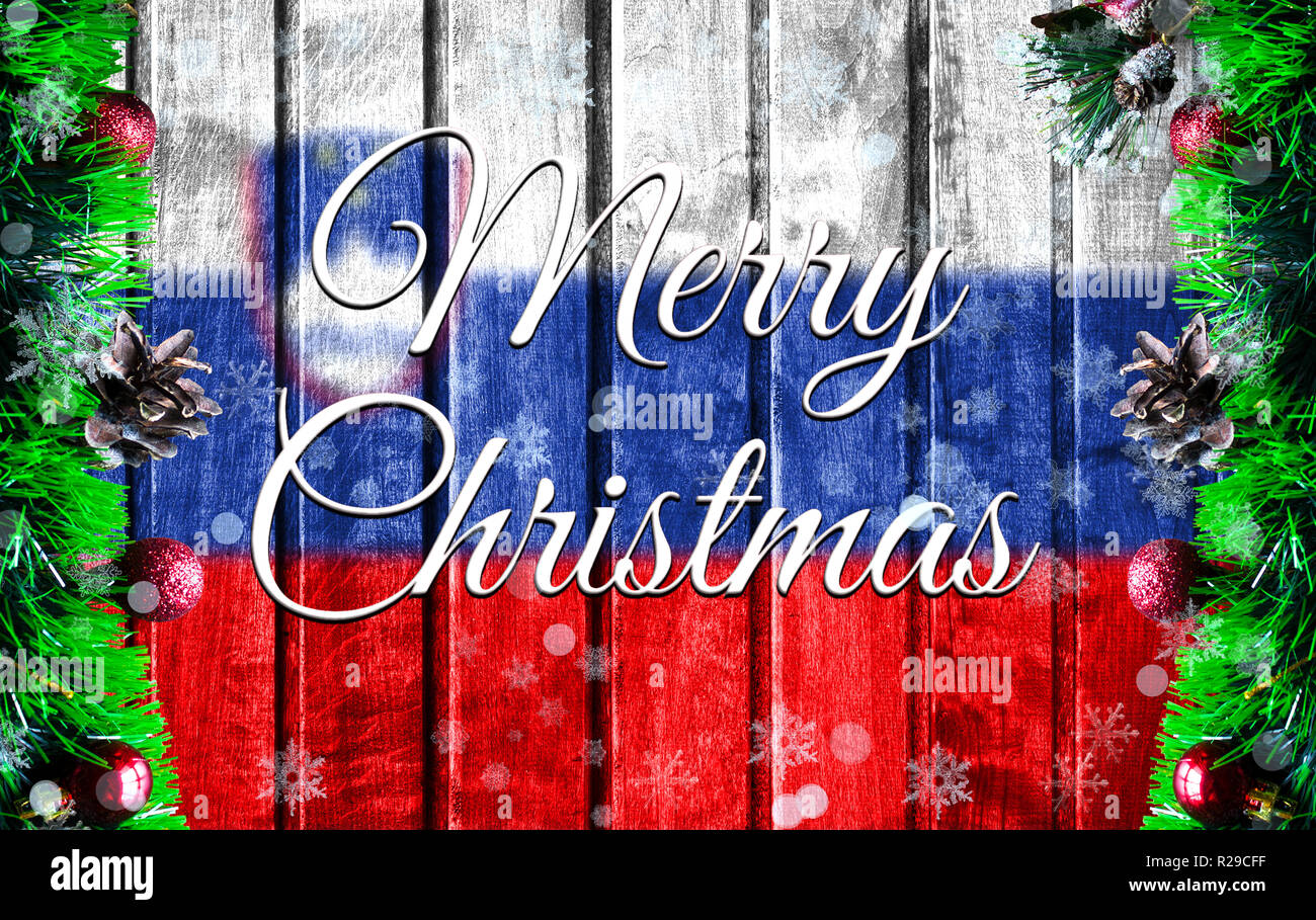 Merry christmas holiday concept with blurred flag image of Slovenia ...