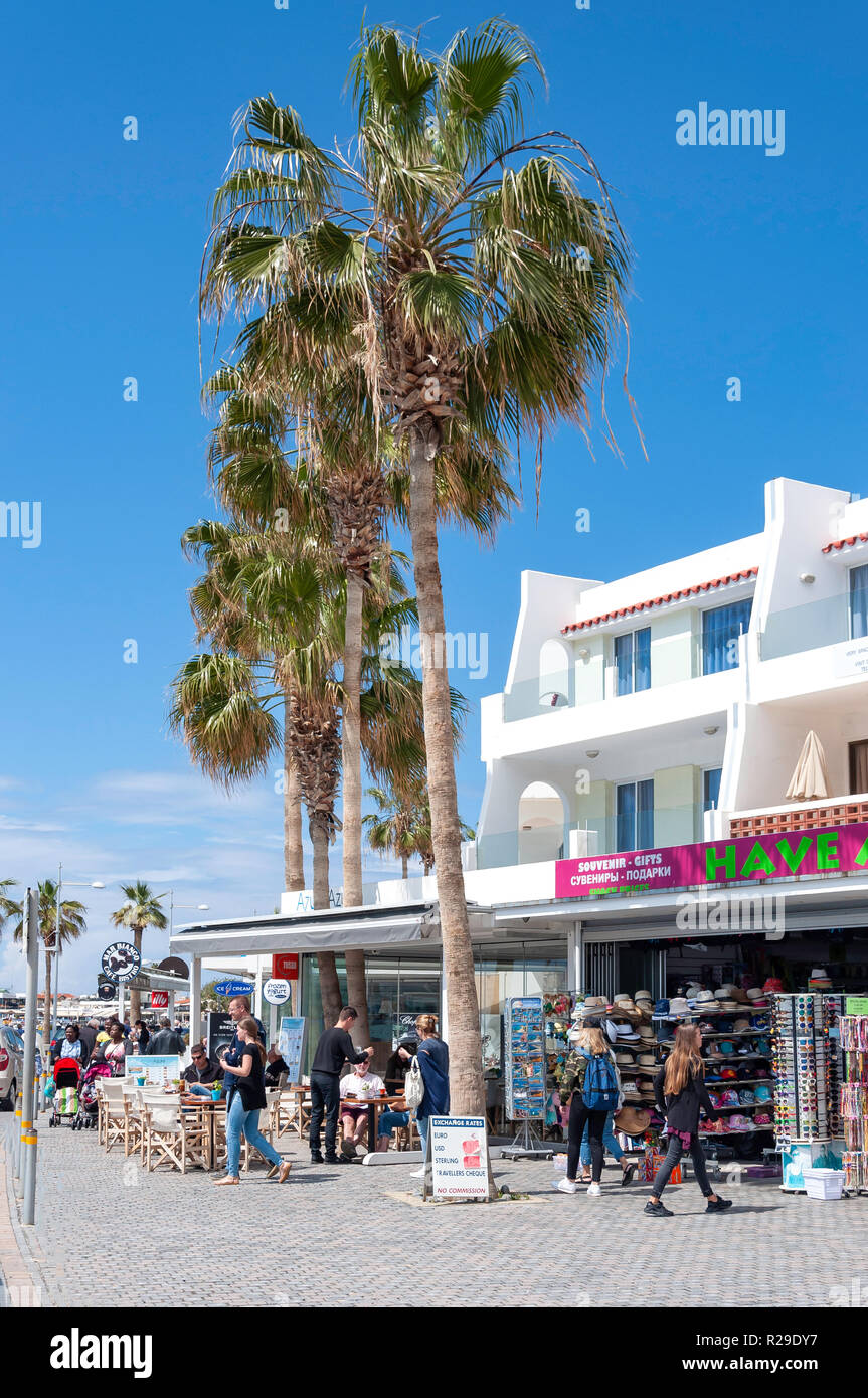 Seafront shops, Poseidonos Avenue, Paphos (Pafos), Pafos District, Republic of Cyprus Stock Photo