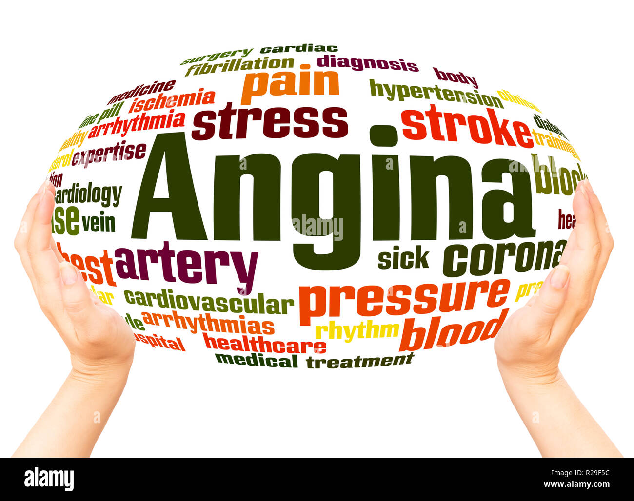 Angina word cloud hand sphere concept on white background. Stock Photo