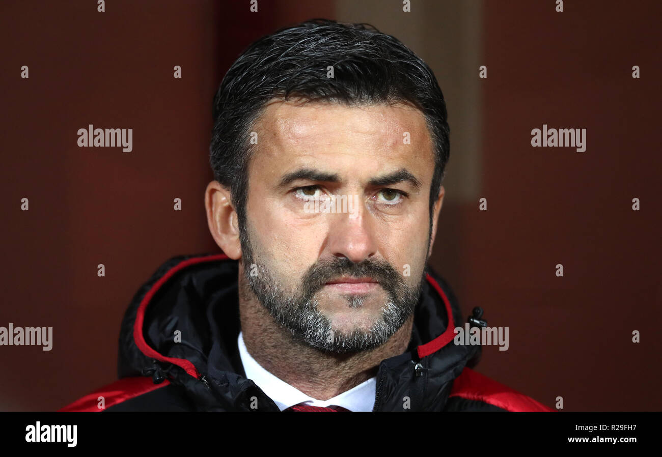 Albania manager Christian Panucci during the UEFA Nations League, Group C1 match at the Loro Borici Stadium, Shkoder Stock Photo
