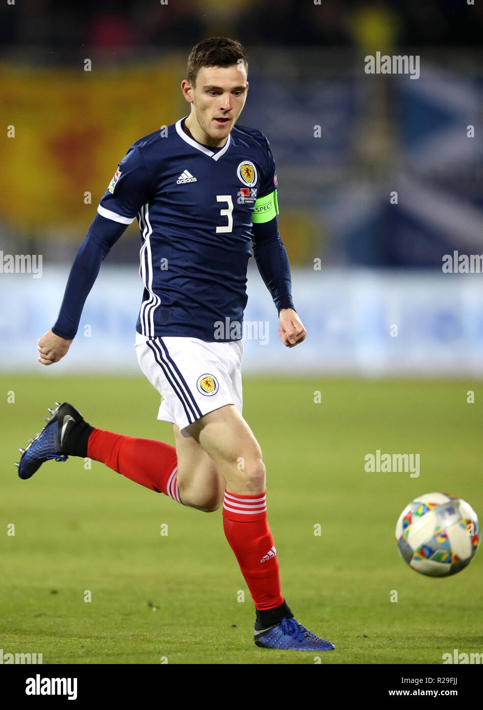 Scotland's Andrew Robertson during the UEFA Nations League, Group C1 match at the Loro Borici Stadium, Shkoder Stock Photo