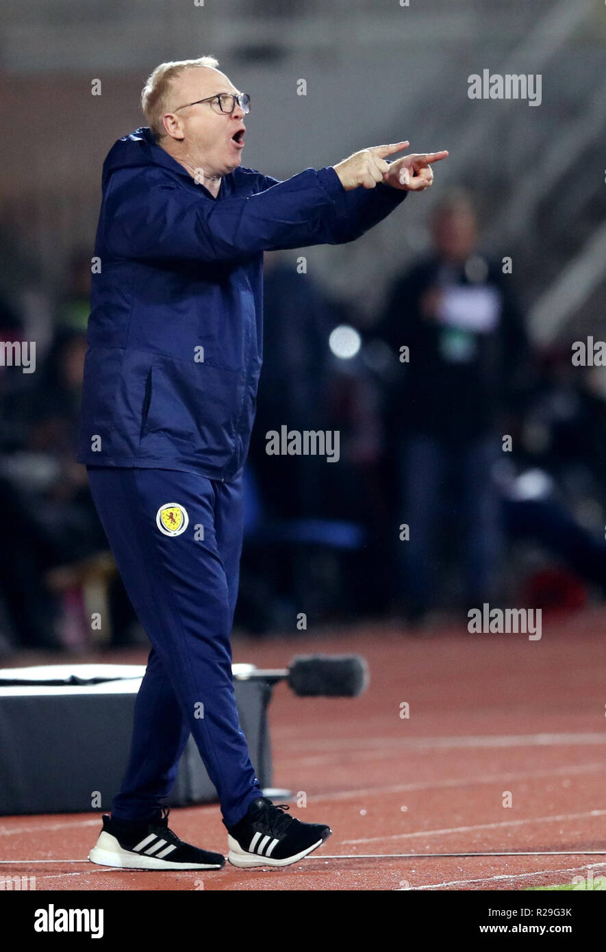 Scotland manager Alex McLeish gestures on the touchline during the UEFA Nations League, Group C1 match at the Loro Borici Stadium, Shkoder. PRESS ASSOCIATION Photo. Picture date: Saturday November 17, 2018. See PA story soccer Albania. Photo credit should read: Adam Davy/PA Wire. RESTRICTIONS: Editorial use only, No commercial use without prior permission Stock Photo